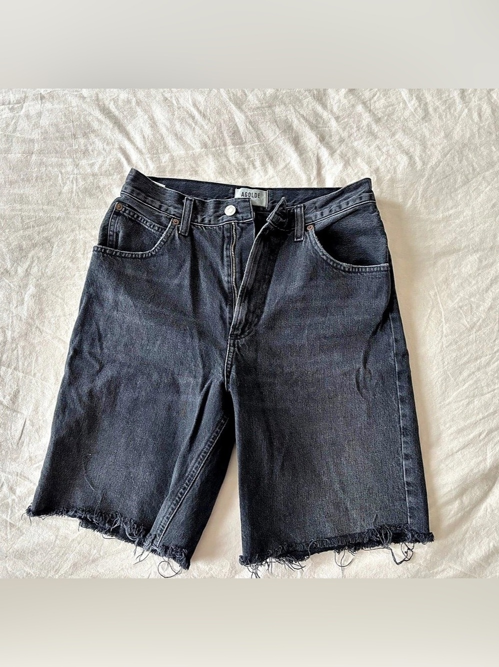 AGOLDE Parker Long Denim Shorts Black Waist 28